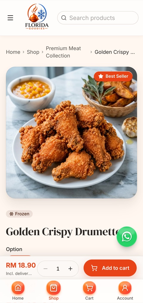 A Florida Goodies product page with size options and add to cart